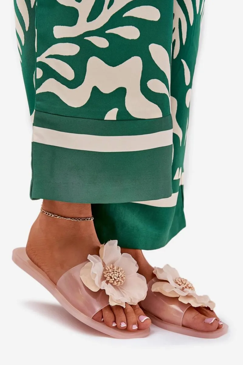 Clearance Boto Transparentne Płaskie Klapki Damskie Ze Sztucznym Kwiatem Nude Vobetta Beżowy