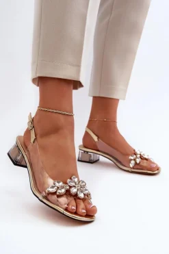 Sandały Na Obcasie>Damskie buty S.Barski Transparentne Sandały Na Klocku Złote S.Barski MR38-W1
