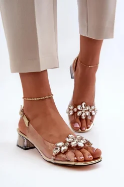Sandały Na Obcasie>Damskie buty S.Barski Transparentne Sandały Na Klocku Złote S.Barski MR38-W1