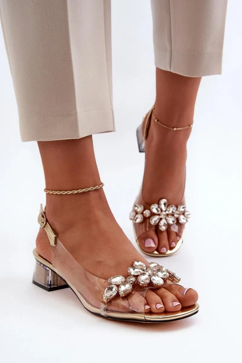 Sandały Na Obcasie>Damskie buty S.Barski Transparentne Sandały Na Klocku Złote S.Barski MR38-W1