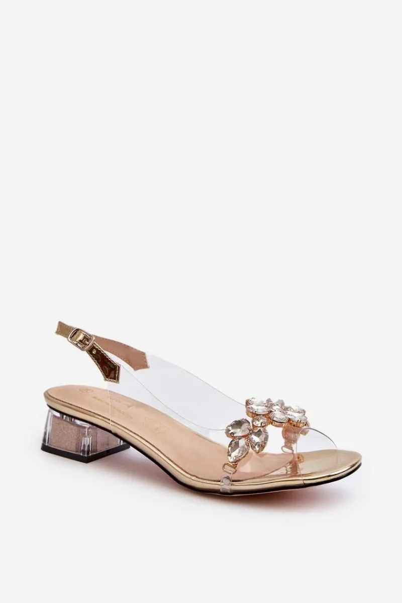 Sandały Na Obcasie>Damskie buty S.Barski Transparentne Sandały Na Klocku Złote S.Barski MR38-W1