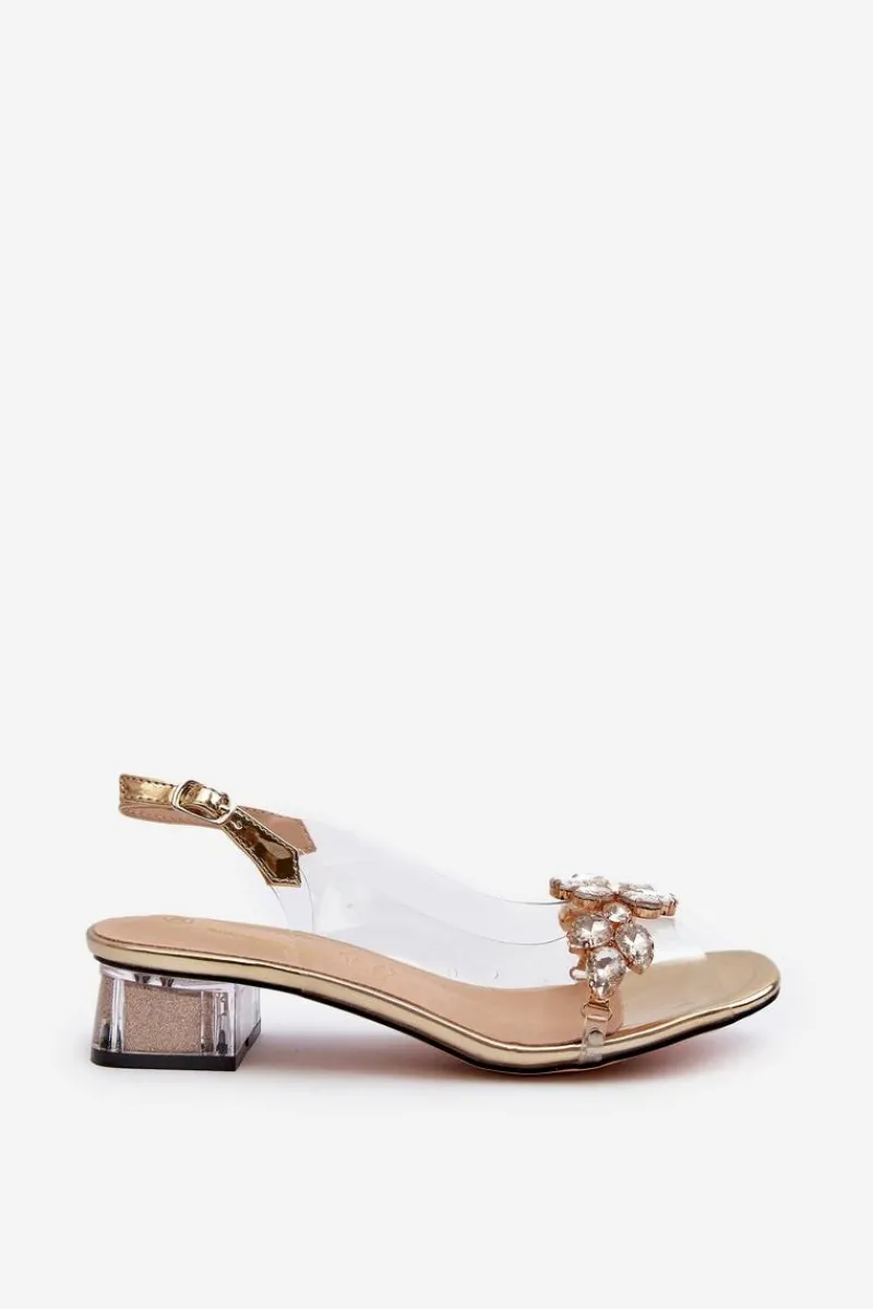 Sandały Na Obcasie>Damskie buty S.Barski Transparentne Sandały Na Klocku Złote S.Barski MR38-W1
