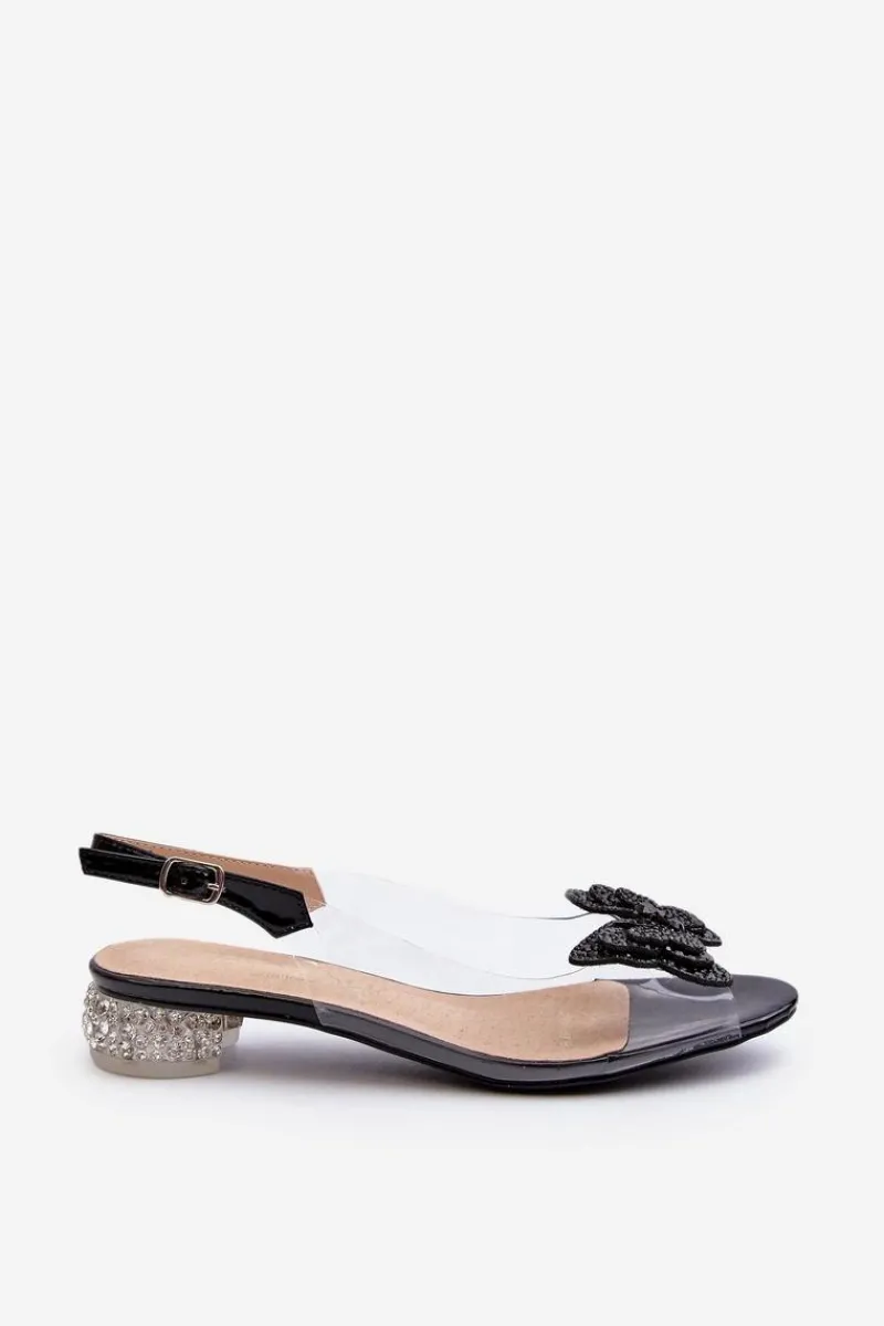 Sandały Na Obcasie>Damskie buty S.Barski Transparentne Sandały Na Niskim Obcasie Z Motylem Czarne D&A MR38-388