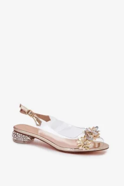 Online Transparentne Sandały Na Niskim Obcasie Ze Zdobieniem D&A MR51-709 Złote Damskie Sandały Na Obcasie