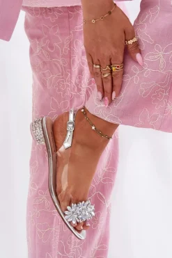 Sandały Na Obcasie>Damskie buty S.Barski Transparentne Sandały Na Niskim Obcasie Ze Zdobieniem D&A MR51-709 Srebrne