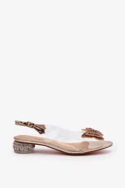 New Transparentne Sandały Na Niskim Obcasie Z Motylem Różowe Złoto D&A MR38-388 Damskie Sandały Na Obcasie