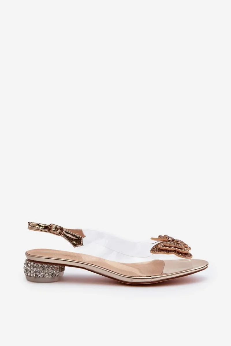 New Transparentne Sandały Na Niskim Obcasie Z Motylem Różowe Złoto D&A MR38-388 Damskie Sandały Na Obcasie