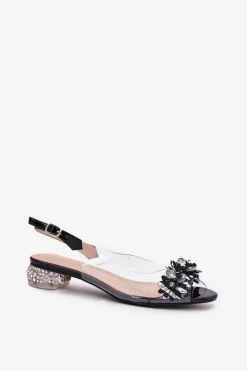 Hot Damskie buty S.Barski Transparentne Sandały Na Niskim Obcasie Ze Zdobieniem D&A MR51-709 Czarne