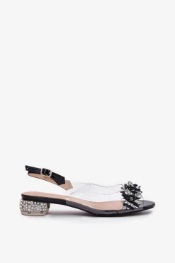 Hot Damskie buty S.Barski Transparentne Sandały Na Niskim Obcasie Ze Zdobieniem D&A MR51-709 Czarne