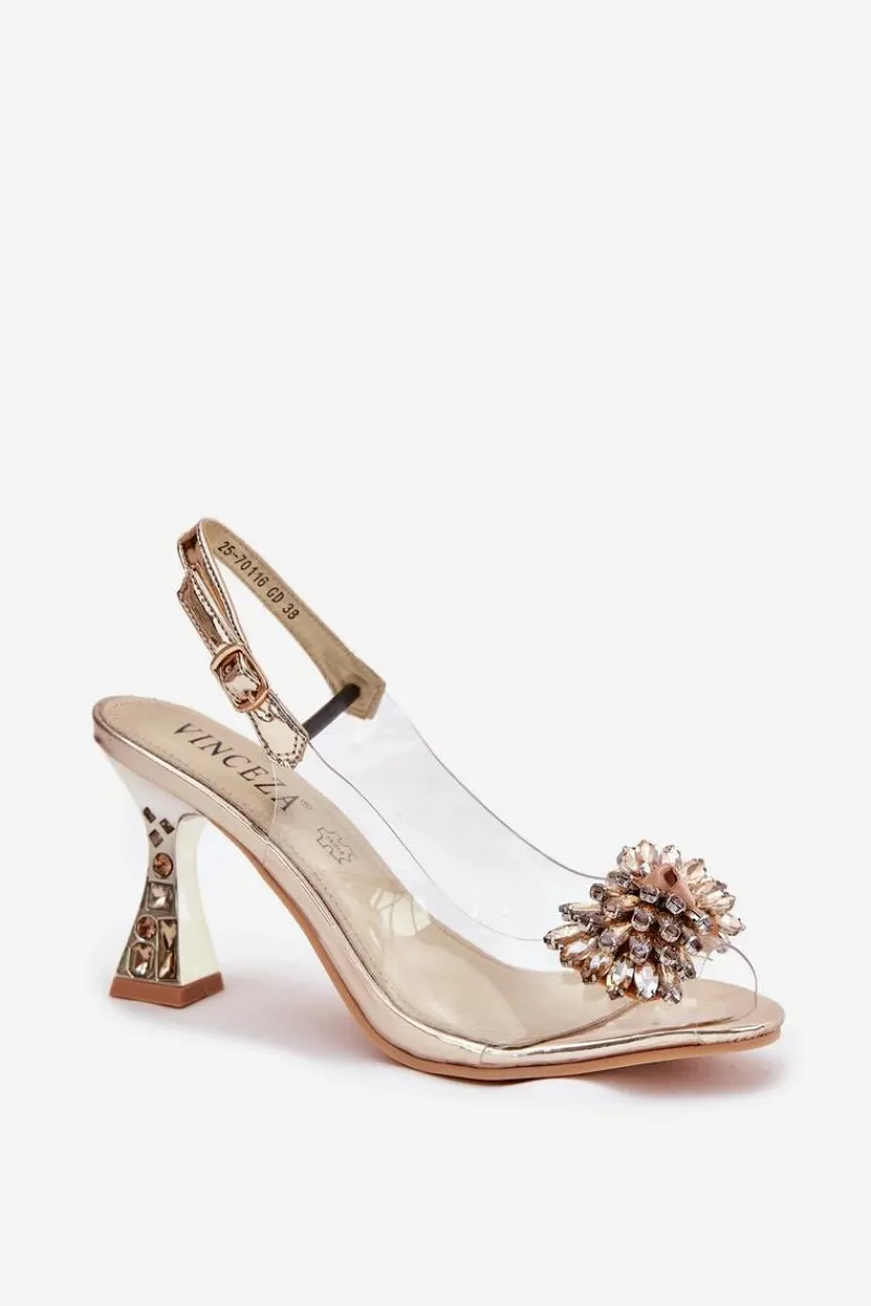 Sandały Na Obcasie>Buty damskie Vinceza Transparentne Sandały Na Obcasie Z Kryształkami Vinceza 70116 Złote