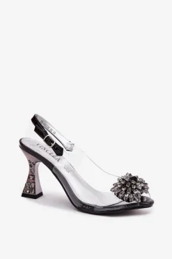 Discount Transparentne Sandały Na Obcasie Z Kryształkami Vinceza 70116 Czarne Damskie Sandały Na Obcasie