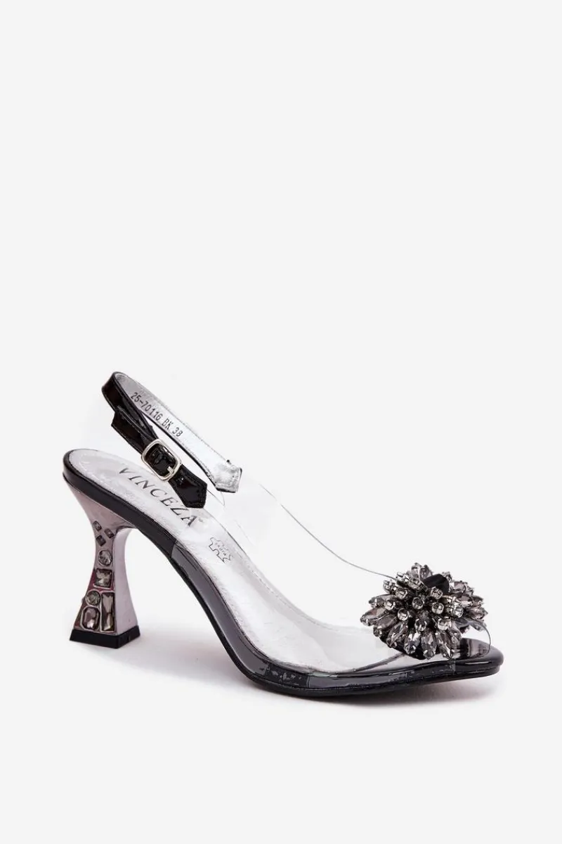 Discount Transparentne Sandały Na Obcasie Z Kryształkami Vinceza 70116 Czarne Damskie Sandały Na Obcasie