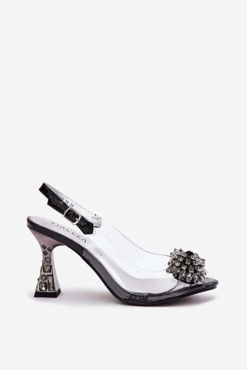 Discount Transparentne Sandały Na Obcasie Z Kryształkami Vinceza 70116 Czarne Damskie Sandały Na Obcasie