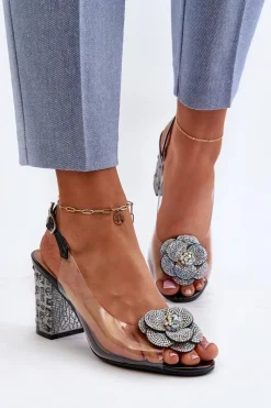 Outlet Damskie buty S.Barski Transparentne Sandały Na Słupku Z Ozdobami S.Barski MR38-356 Czarne