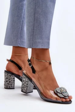 Outlet Damskie buty S.Barski Transparentne Sandały Na Słupku Z Ozdobami S.Barski MR38-356 Czarne