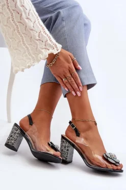 Outlet Damskie buty S.Barski Transparentne Sandały Na Słupku Z Ozdobami S.Barski MR38-356 Czarne