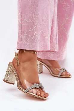 Discount Transparentne Sandały Na Słupku D&A MR51-705 Złote Damskie Sandały Na Słupku|Sandały Na Obcasie