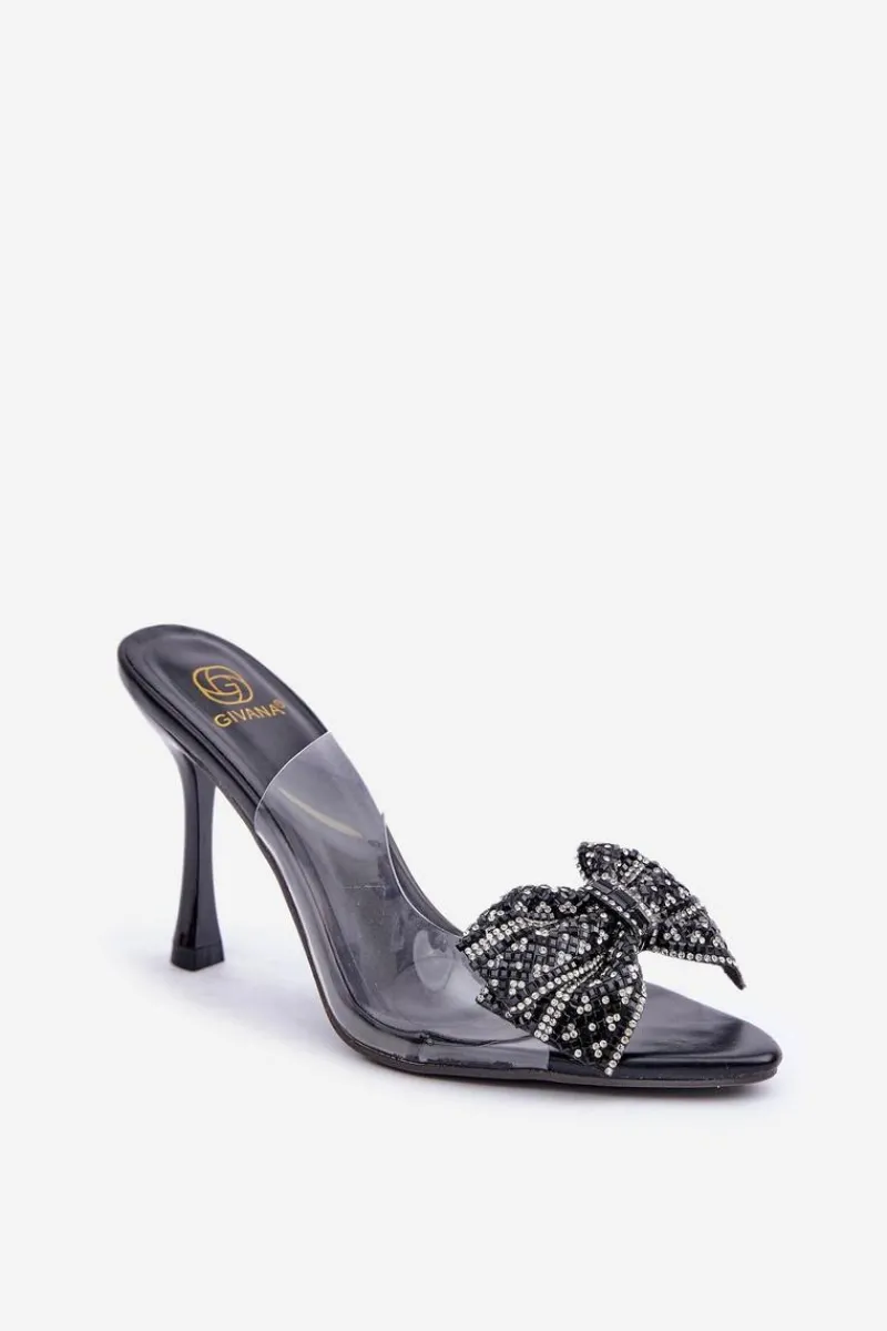 Hot Transparentne Sandały Na Szpilce Z Błyszczącą Kokardą Czarne Viosta Damskie Sandały Na Obcasie