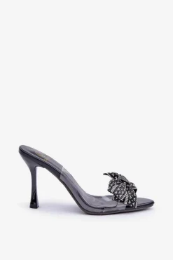 Hot Transparentne Sandały Na Szpilce Z Błyszczącą Kokardą Czarne Viosta Damskie Sandały Na Obcasie