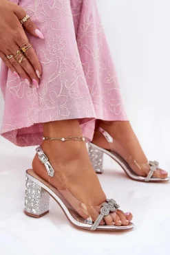 Online Damskie buty S.Barski Transparentne Sandały Na Słupku D&A MR51-705 Srebrne Srebrny