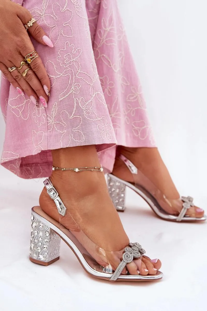 Online Damskie buty S.Barski Transparentne Sandały Na Słupku D&A MR51-705 Srebrne Srebrny