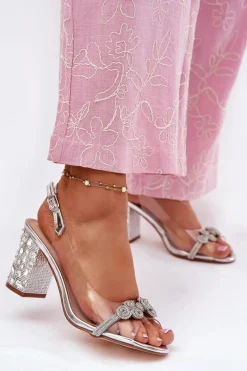 Online Damskie buty S.Barski Transparentne Sandały Na Słupku D&A MR51-705 Srebrne Srebrny