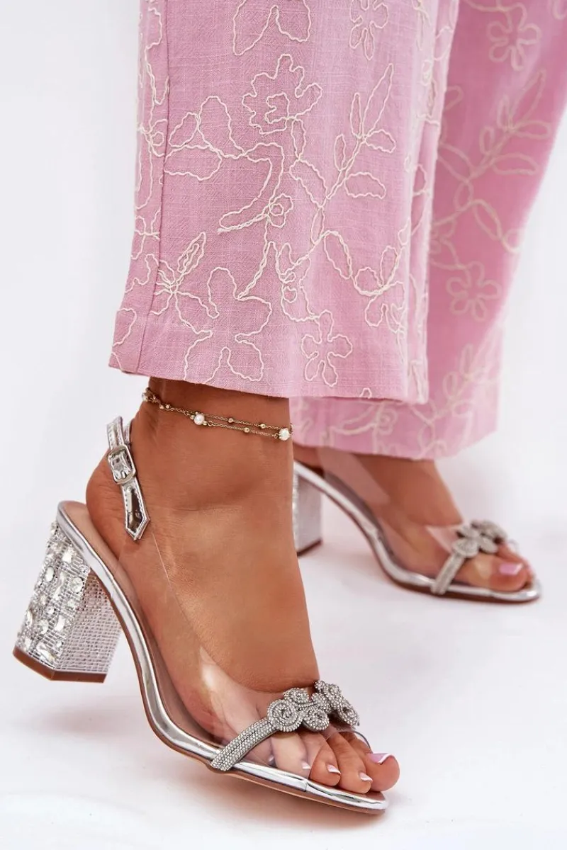 Online Damskie buty S.Barski Transparentne Sandały Na Słupku D&A MR51-705 Srebrne Srebrny