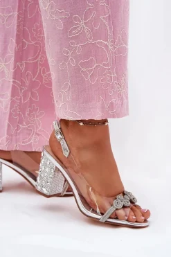 Online Damskie buty S.Barski Transparentne Sandały Na Słupku D&A MR51-705 Srebrne Srebrny