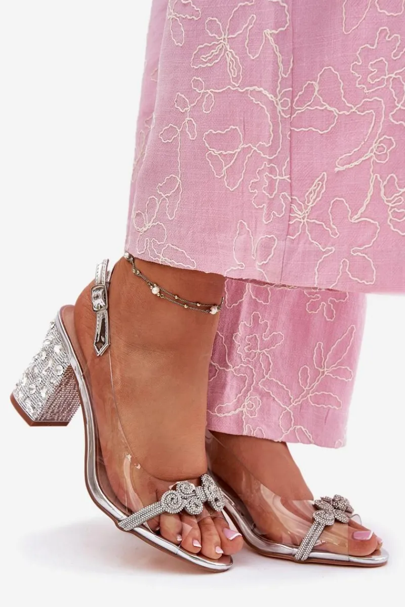 Online Damskie buty S.Barski Transparentne Sandały Na Słupku D&A MR51-705 Srebrne Srebrny
