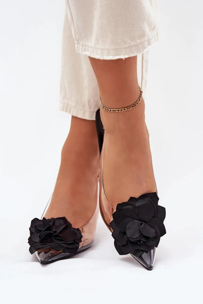 Best Transparentne Sandały Na Szpilce Z Ozdobnym Kwiatem Czarne Risalie Damskie Sandały Na Obcasie