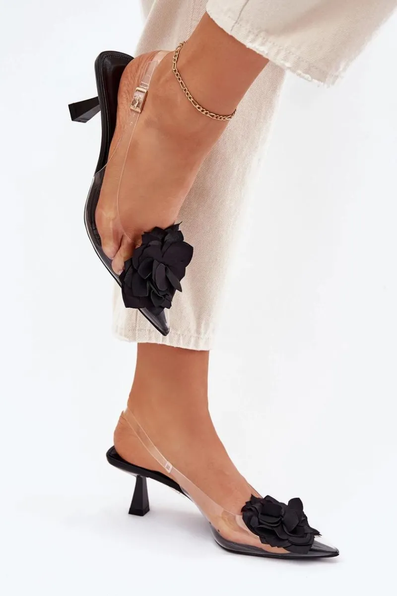 Best Transparentne Sandały Na Szpilce Z Ozdobnym Kwiatem Czarne Risalie Damskie Sandały Na Obcasie