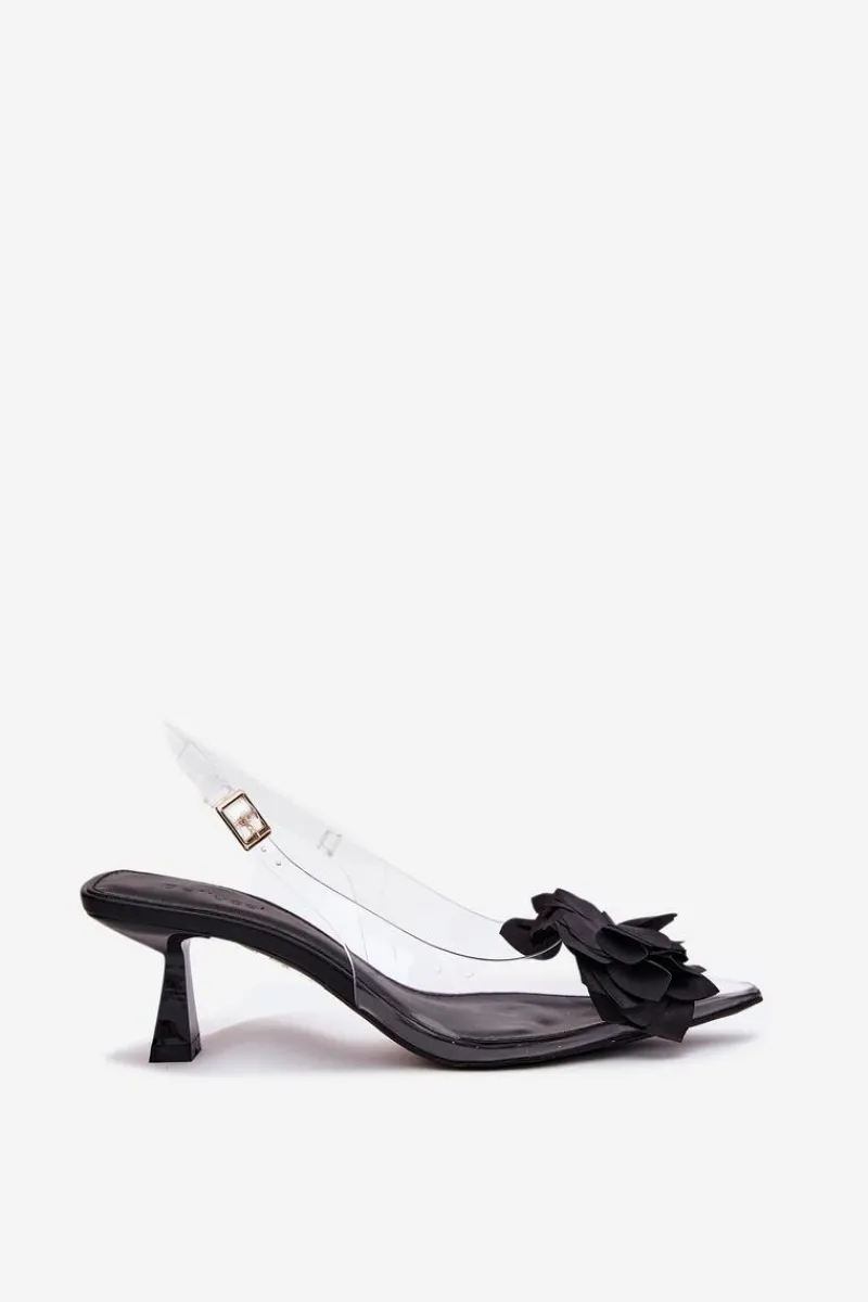 Best Transparentne Sandały Na Szpilce Z Ozdobnym Kwiatem Czarne Risalie Damskie Sandały Na Obcasie