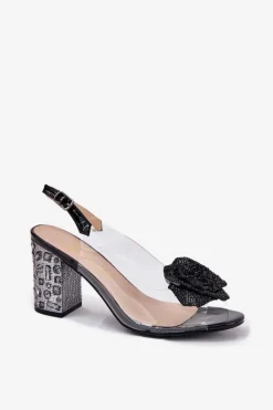 Sandały Na Słupku|Sandały Na Obcasie></noscript>Damskie buty S.Barski Transparentne Sandały Na Słupku Z Kryształkami I Ozdobą D&A MR51-702 Czarne Czarny