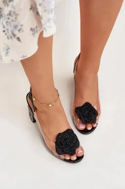 Sandały Na Słupku|Sandały Na Obcasie></noscript>Damskie buty S.Barski Transparentne Sandały Na Słupku Z Kryształkami I Ozdobą D&A MR51-702 Czarne Czarny