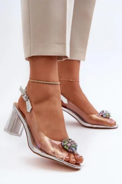 Sandały Na Słupku|Sandały Na Obcasie><noscript><img width=