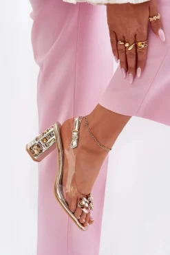 Best Buty damskie Vinceza Transparentne Sandały Na Słupku Z Kryształkami Vinceza 70110 Złote
