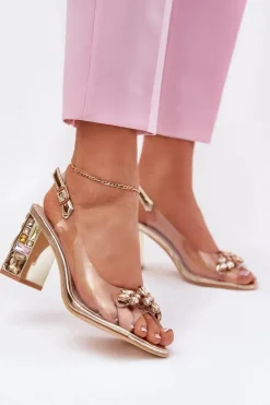 Best Buty damskie Vinceza Transparentne Sandały Na Słupku Z Kryształkami Vinceza 70110 Złote