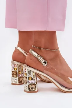 Best Buty damskie Vinceza Transparentne Sandały Na Słupku Z Kryształkami Vinceza 70110 Złote
