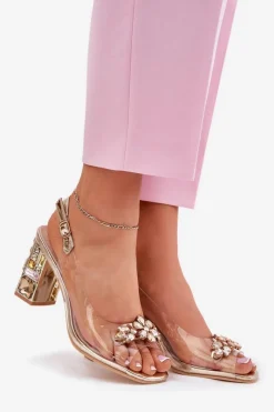 Best Buty damskie Vinceza Transparentne Sandały Na Słupku Z Kryształkami Vinceza 70110 Złote