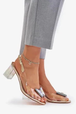 Clearance Transparentne Sandały Z Motylem Na Słupku D&A MR42-326 Złote Damskie Sandały Na Słupku|Sandały Na Obcasie