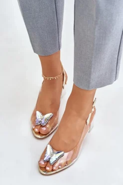 Clearance Transparentne Sandały Z Motylem Na Słupku D&A MR42-326 Złote Damskie Sandały Na Słupku|Sandały Na Obcasie