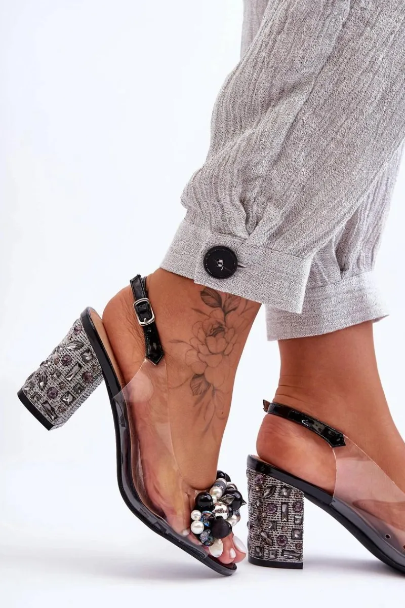 New Damskie buty S.Barski Transparentne Stylowe Sandały Na Słupku Czarne S.Barski MR1037-17