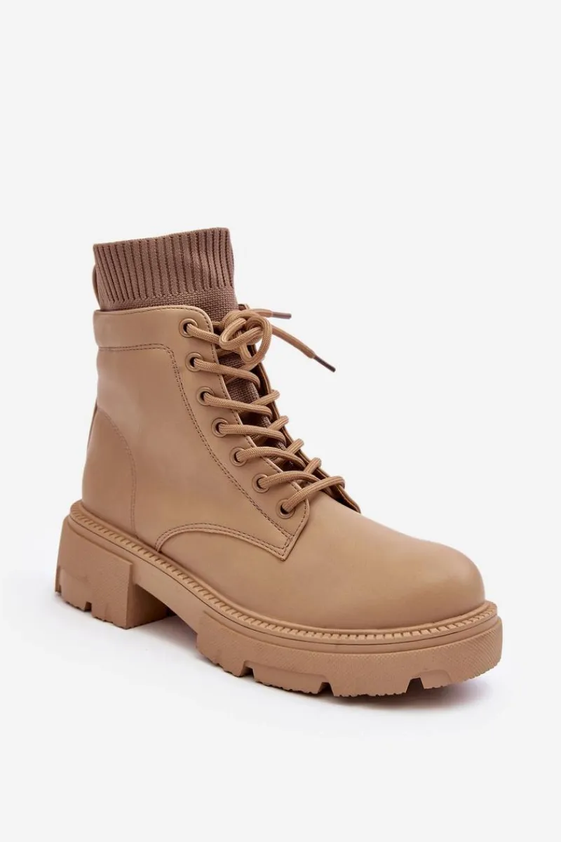 Discount Trapery Botki Damskie Ze Skarpetą Beżowe Rivella Damskie Botki Ocieplane|Damskie Trapery