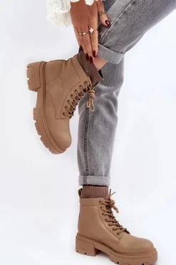 Discount Trapery Botki Damskie Ze Skarpetą Beżowe Rivella Damskie Botki Ocieplane|Damskie Trapery