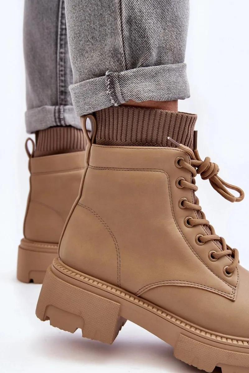 Discount Trapery Botki Damskie Ze Skarpetą Beżowe Rivella Damskie Botki Ocieplane|Damskie Trapery