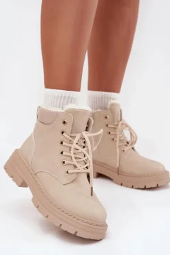Botki Ocieplane|Damskie Trapery>Boto Trapery Damskie Ocieplane Futerkiem Na Zamek Jasnobeżowe Tharika Beżowy