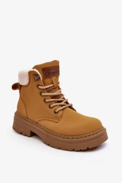 Botki Ocieplane|Damskie Trapery>Boto Trapery Damskie Skórzane Z Kożuchem Camel Lynnvia Brązowy