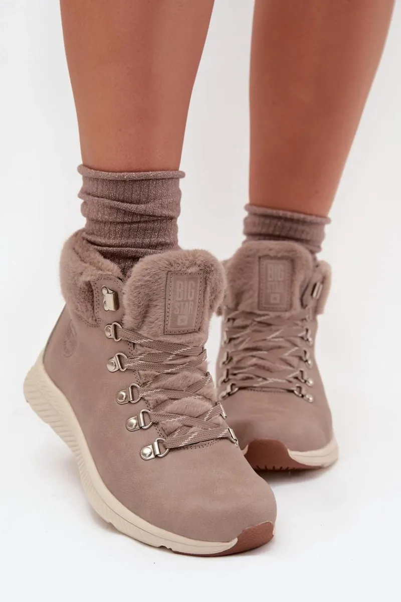 Buty Sportowe Big Star|Śniegowce Damskie>Big Star Shoes Trapery Damskie Z Futerkiem Big Star MM274487 Szare