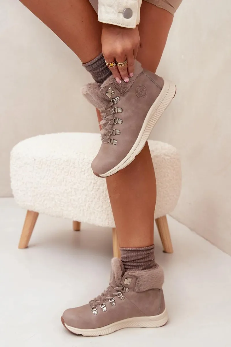 Buty Sportowe Big Star|Śniegowce Damskie>Big Star Shoes Trapery Damskie Z Futerkiem Big Star MM274487 Szare