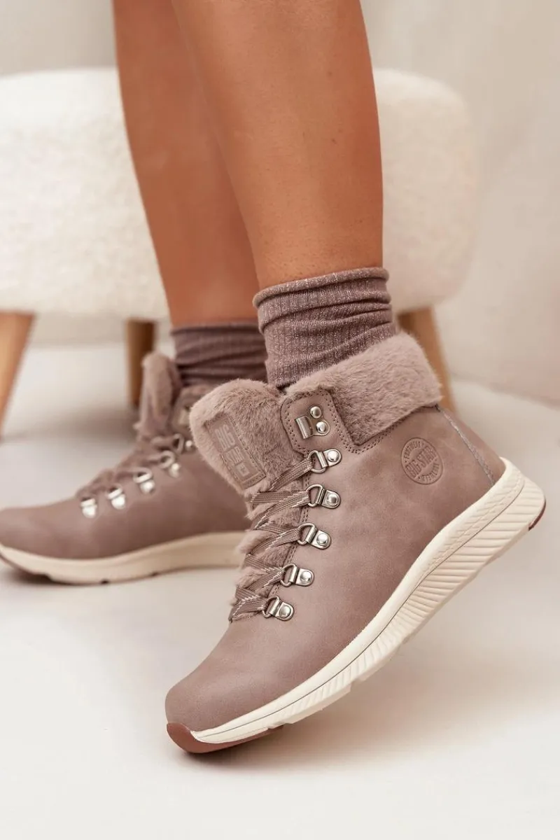 Buty Sportowe Big Star|Śniegowce Damskie>Big Star Shoes Trapery Damskie Z Futerkiem Big Star MM274487 Szare